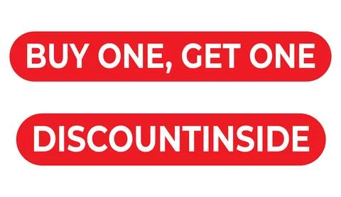 Buy one get one discount inside red labels banner vector design template for Stock-Illustration