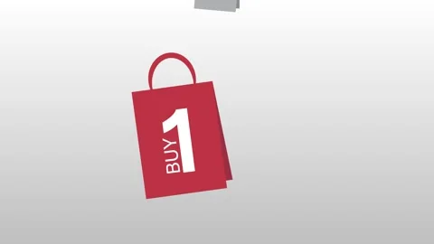 Buy one get one free sale animation with Red and Gray shopping bags Stock Footage
