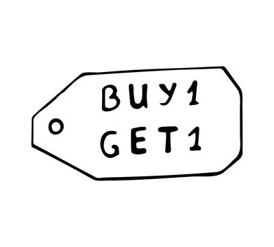 Buy one get one sale tag hand drawn discount label illustration Stock Illustration