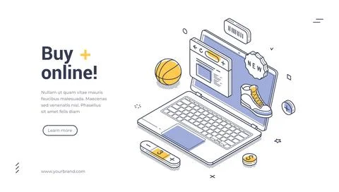 Buy Online E-commerce Website Isometric Vector Illustration Banner Web Templa Stock Illustration