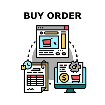 Buy order concept presenting online shopping transaction process Stock Illustration