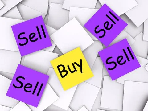 Buy sell post-it notes show trade and commerce Иллюстрация