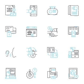 Buy things linear icons set. Purchase, Buy, Shop, Acquire, Obtain, Invest Stock Illustration