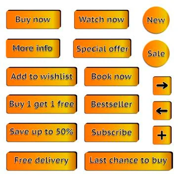 Buy web orange buttons for website or app Stock Illustration