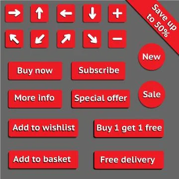 Buy web red buttons for website or app Illustrazione stock