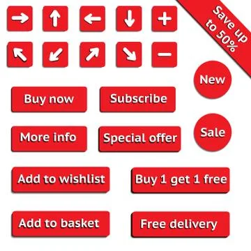 Buy web red buttons for website or app 스톡 일러스트