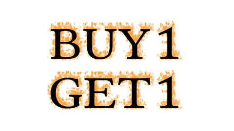 Buy1 Get1 fire text effect white isolated background Stock Footage 137993152