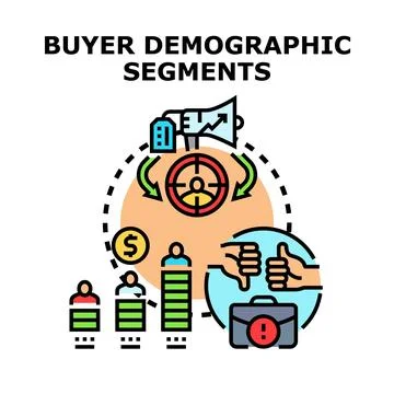 Buyer demographic segments exploring consumer audience targeting Stock Illustration