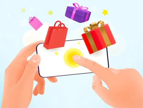 Buyer making purchase via mobile application. 3d vector illustration Stock-Illustration
