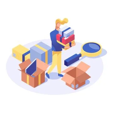 Buyer purchasing products vector isometric illustration. Shop assistant doing Stock Illustration