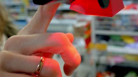 The buyer scans the bar code in the store Video stock 86236672
