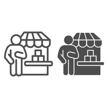 Buyer in store line and solid icon, market concept, shopper with shopping boxes イラスト素材