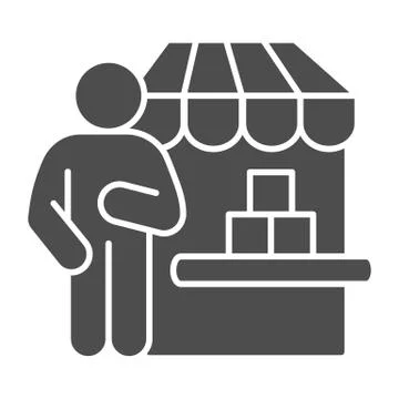 Buyer in store solid icon, market concept, shopper with shopping boxes sign on イラスト素材