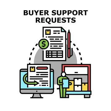 Buyer support requests processing customer service management Stock Illustration