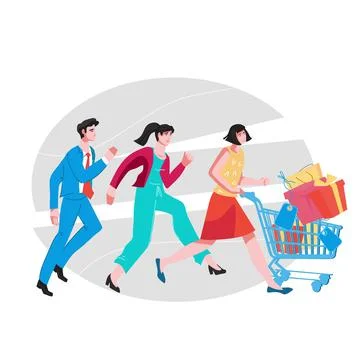 Buyers hurrying up to purchase goods. Sale ad Discount event promotion. Stock Illustration
