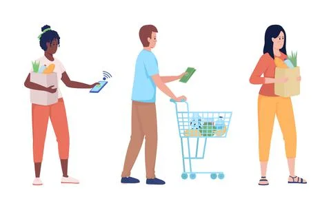 Buyers in queue semi flat color vector characters イラスト素材