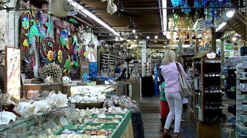 Buyers in 'The Shell Warehouse' gift store at Mallory Square. Key West 動画素材 51431206