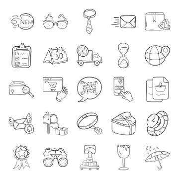 Buying and E commerce Doodle Icons Pack Stock Illustration