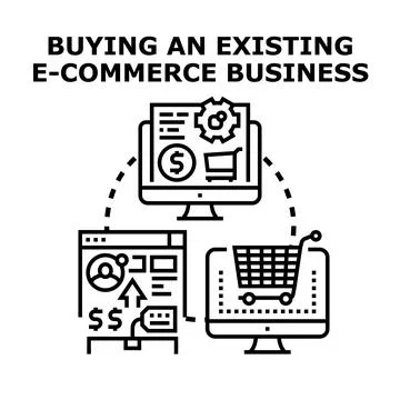 Buying and managing an existing e commerce business concept Stock Illustration