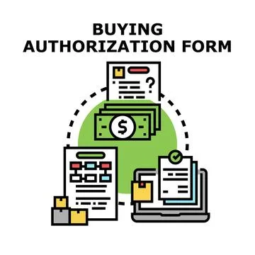 Buying authorization form document process concept Stock Illustration