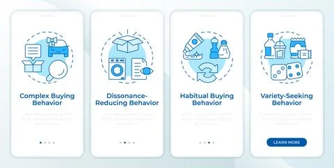 Buying behavior blue onboarding mobile app screen Illustrazione stock