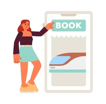 Buying cheap train ticket over phone flat concept vector spot illustration Ilustração Stock