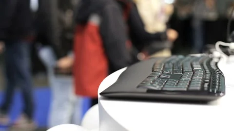 Buying a computer keyboard in the store Stock Footage 87448325
