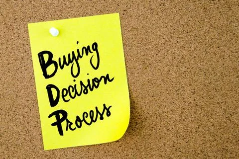 Buying Decision Process text written on yellow paper note Stock Photos