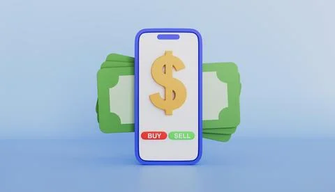 Buying a dollar through the mobile phone 3d illustration Stock Illustration