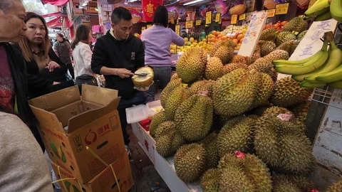 Buying Durian fruit. Stock Footage 305578408