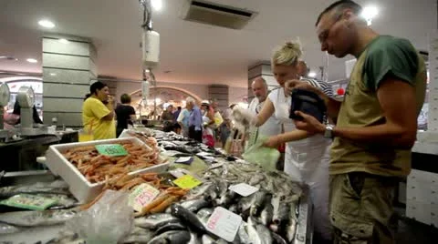 Buying fish Stock Footage 12193473