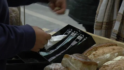 Buying Fresh Bread 스톡 동영상 99313080