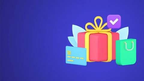 Buying goods purchase complete with checkmark celebrating holiday 3d icon iso 스톡 일러스트