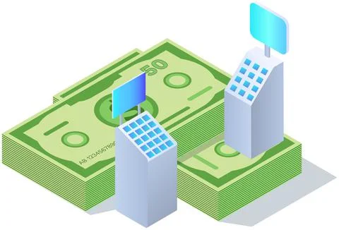 Buying goods using self checkout technology equipment, payment terminal for Illustrazione stock