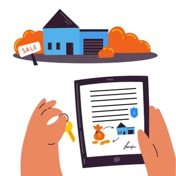 Buying a house through a smart contract Stock Illustration