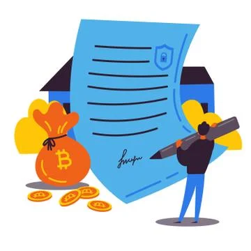 Buying a house through a smart contract Stock Illustration