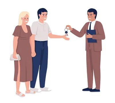 Buying house with yard semi flat color vector characters Ilustração Stock
