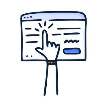 Buying an online concept. The browser window and the hand that presses the bu Stock Illustration