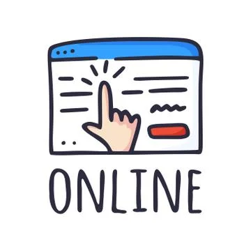 Buying an online concept. The browser window and the hand that presses the bu Stock Illustration