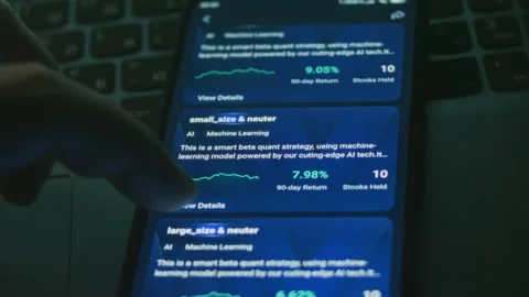 Buying an online study course about machine learning using a mobile phone Stock Footage 249938370