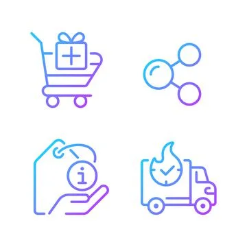 Buying products on internet gradient linear vector icons set Stock Illustration