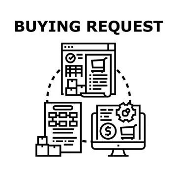 Buying request document creating and sending process Stock Illustration