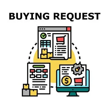 Buying request document creating and sending process Stock Illustration