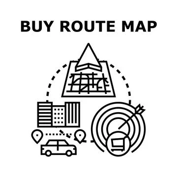 Buying route map finding efficient travel destination Illustration