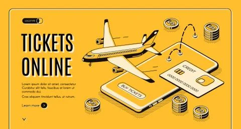 Buying tickets online isometric vector website Stock Illustration