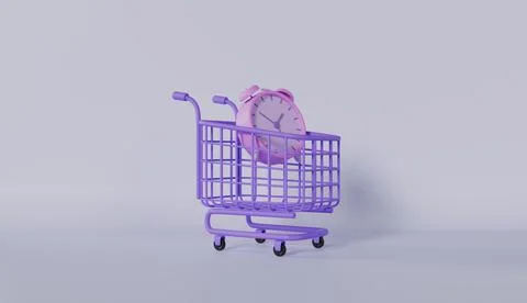 Buying time concept with clock and shopping cart Stock-Illustration