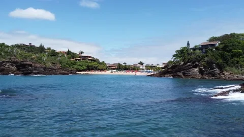 Buzios Beach with waves and rocks Stock Footage 169094955