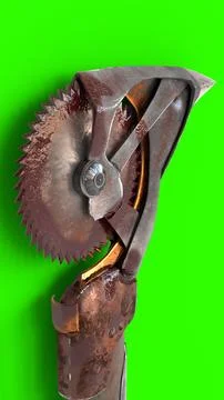 Buzz saw axe with green background Stock Illustration