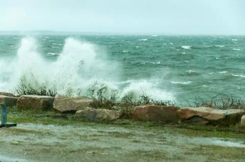 Buzzards Bay storm surf Stock Photos