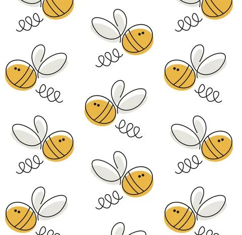 Buzzy Bee Seamless repeating vector pattern on a white background Illustrazione stock